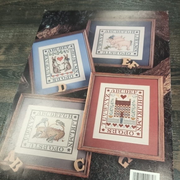 ABC Samplers Cross Stitch Pattern Booklet Pigs Bunny Rabbits Birds Baskets - Picture 2 of 2